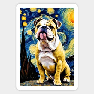 Bulldog Dog Breed Painting in a Van Gogh Starry Night Art Style Sticker